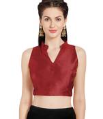 Maroon Solid Art Silk Readymade Party Saree Blouse