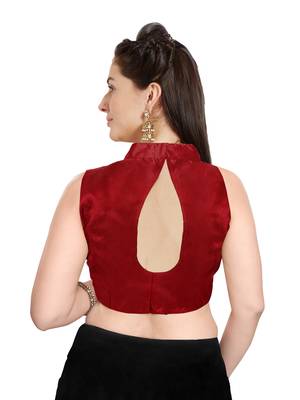 Maroon Solid Art Silk Readymade Party Saree Blouse 2