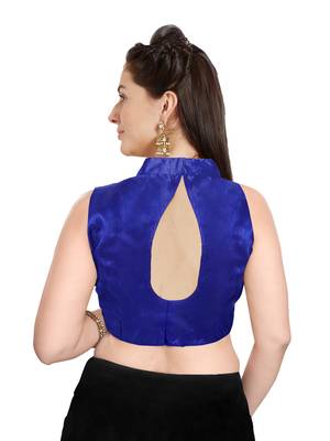 Royal Blue Solid Art Silk Readymade Party Saree Blouse 2