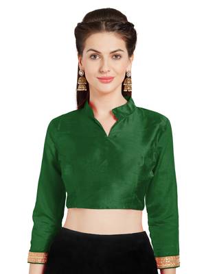 Green Solid Art Silk Readymade Party Saree Blouse 1