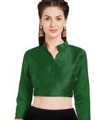 Green Solid Art Silk Readymade Party Saree Blouse