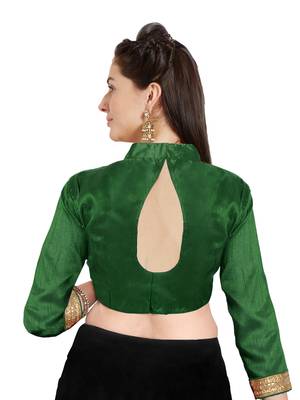 Green Solid Art Silk Readymade Party Saree Blouse 2