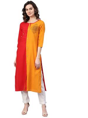 Red Cotton printed QUARTER SLEEVE kurti 1