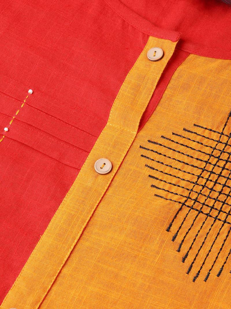 Red Cotton printed QUARTER SLEEVE kurti