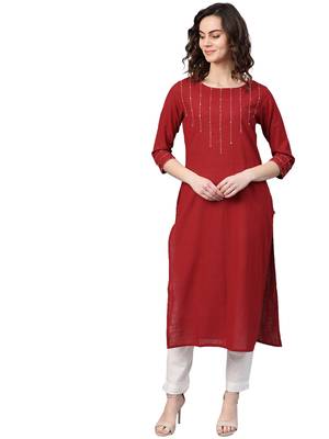 Maroon Cotton plain QUARTER SLEEVE kurti 1