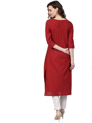 Maroon Cotton plain QUARTER SLEEVE kurti 2