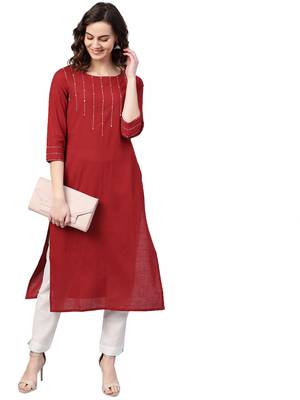 Maroon Cotton plain QUARTER SLEEVE kurti 4