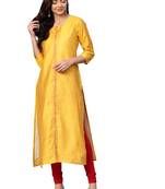 Yellow Art Silk plain QUARTER SLEEVE kurti