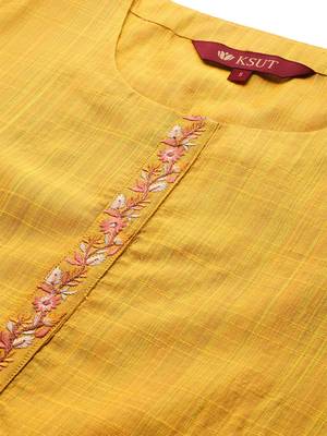 Yellow Art Silk plain QUARTER SLEEVE kurti 3