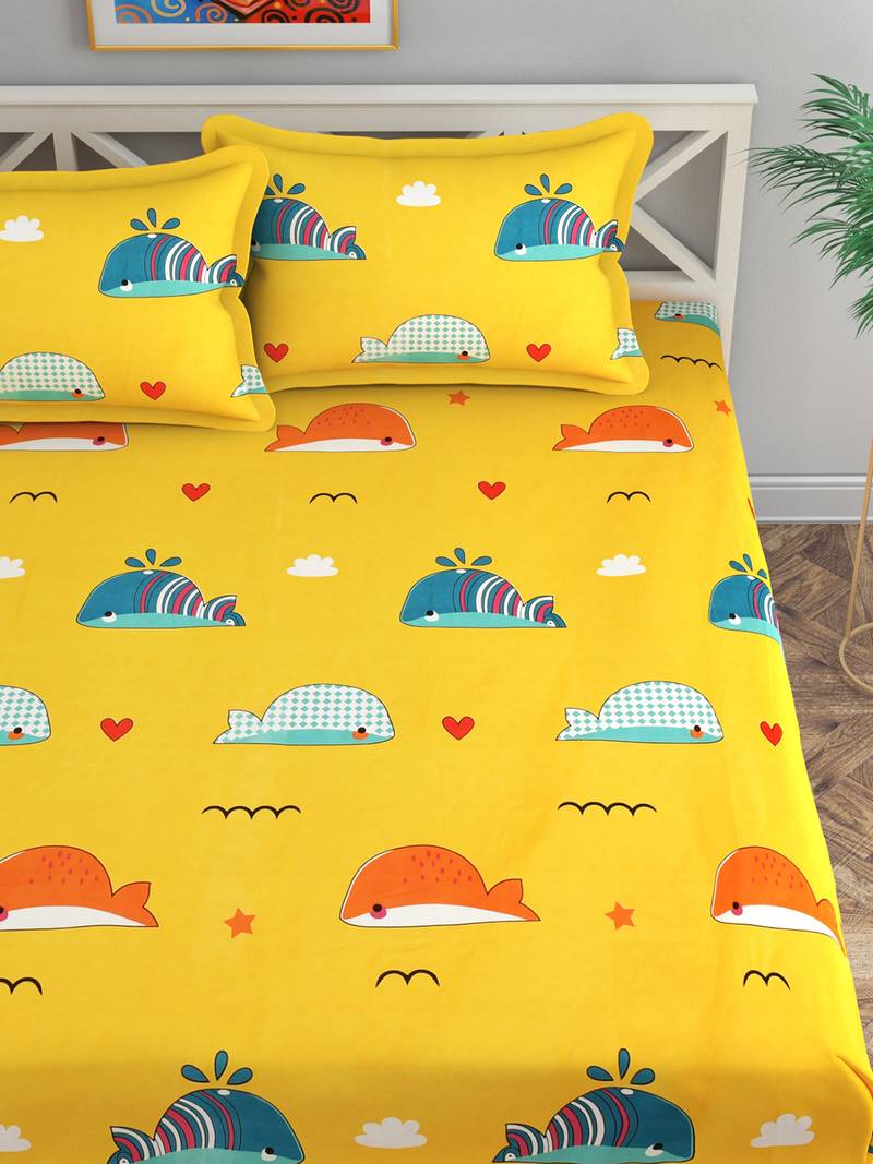 Florida Microfibre King Size Kids Bedsheet (Yellow, 235x275 CM)