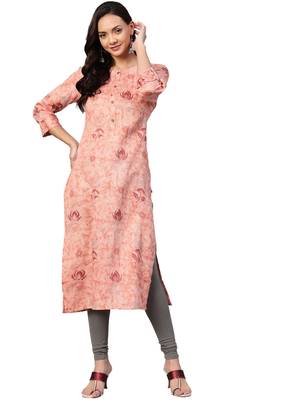 Peach Cotton printed QUARTER SLEEVE kurti 1