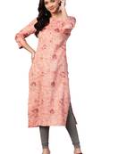 Peach Cotton printed QUARTER SLEEVE kurti