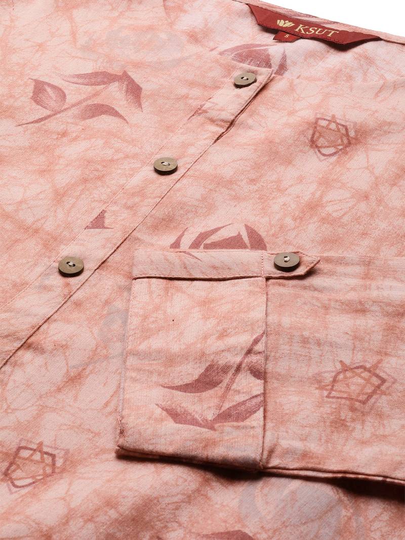 Peach Cotton printed QUARTER SLEEVE kurti