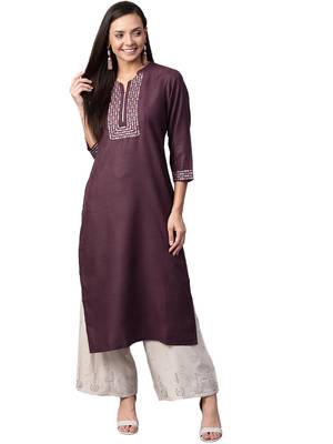 Purple Cotton plain QUARTER SLEEVE kurti 1