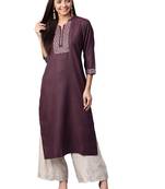 Purple Cotton plain QUARTER SLEEVE kurti