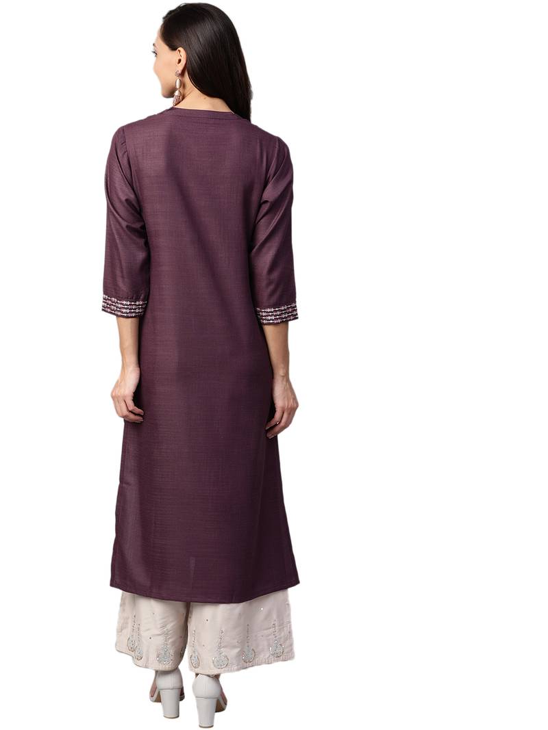 Purple Cotton plain QUARTER SLEEVE kurti