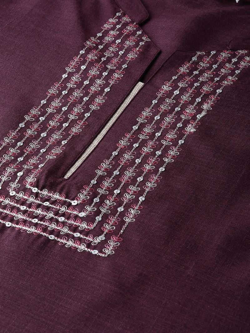 Purple Cotton plain QUARTER SLEEVE kurti