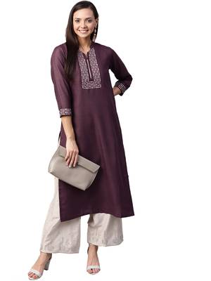 Purple Cotton plain QUARTER SLEEVE kurti 4
