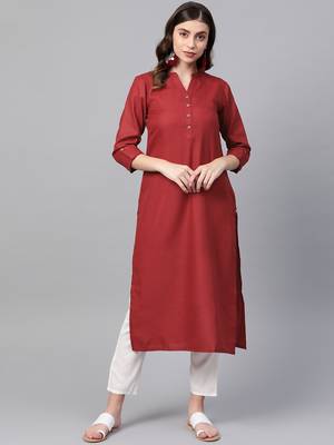 Maroon Cotton plain QUARTER SLEEVE kurti 1