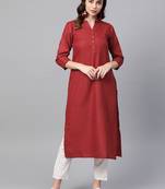 Maroon Cotton plain QUARTER SLEEVE kurti