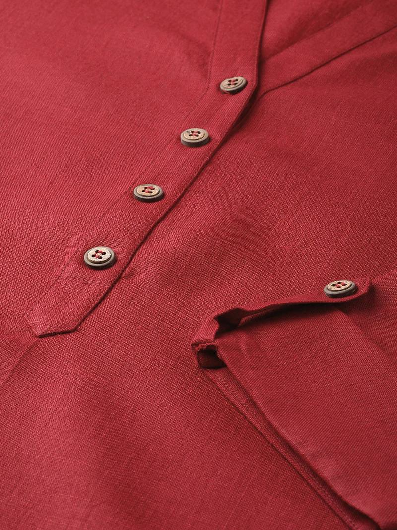 Maroon Cotton plain QUARTER SLEEVE kurti