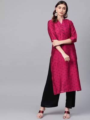 Pink Silk printed QUARTER SLEEVE kurti 1