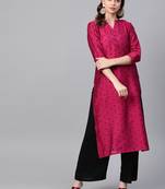 Pink Silk printed QUARTER SLEEVE kurti