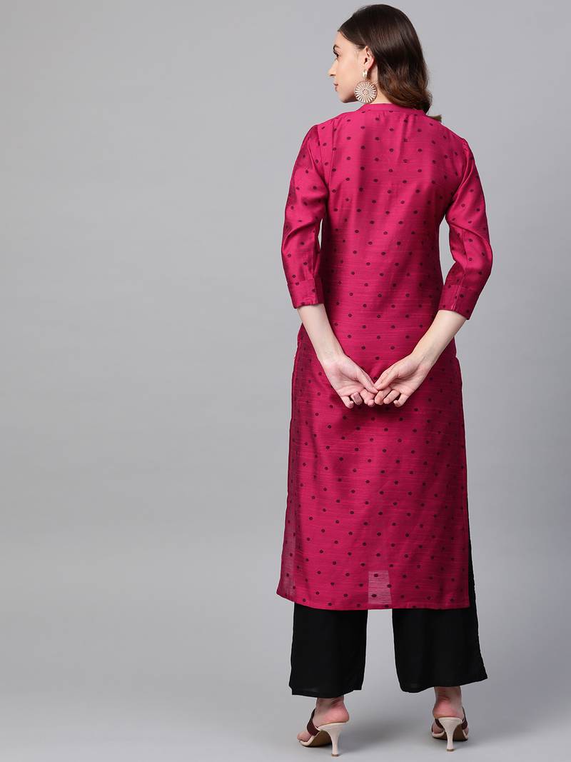 Pink Silk printed QUARTER SLEEVE kurti