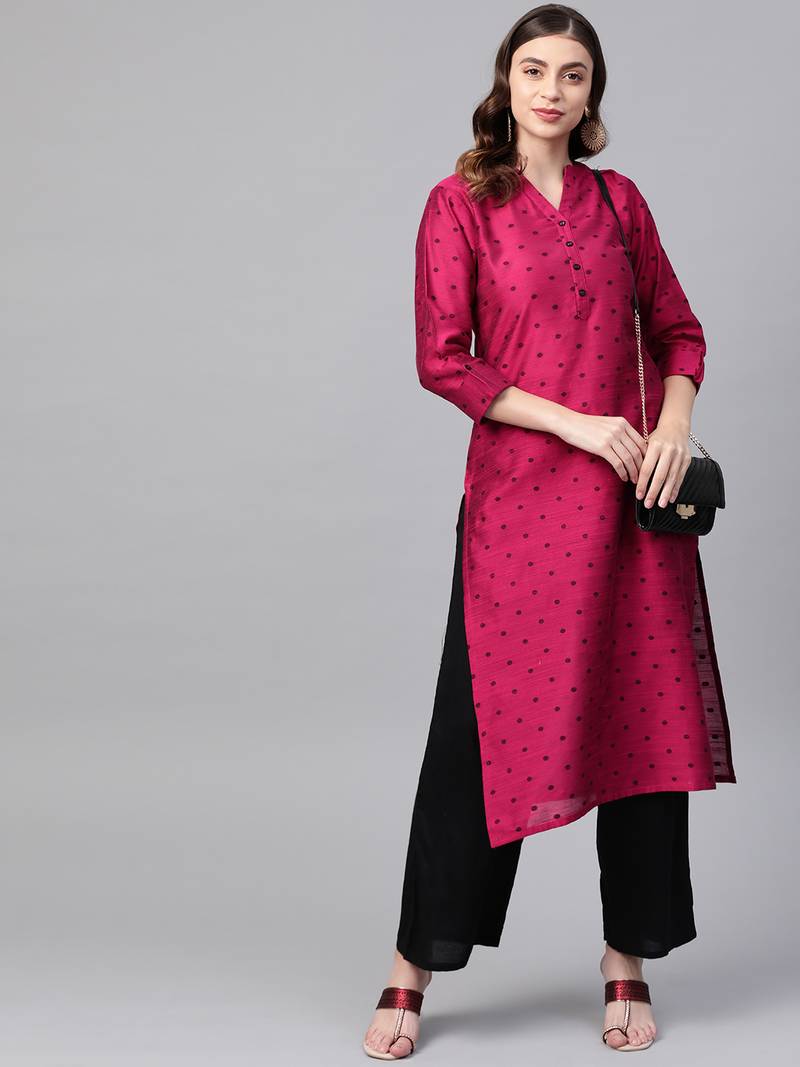 Pink Silk printed QUARTER SLEEVE kurti