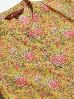 Yellow Cotton printed QUARTER SLEEVE kurti 3