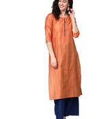 Orange Art Silk plain QUARTER SLEEVE kurti