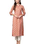 Peach Cotton printed QUARTER SLEEVE kurti