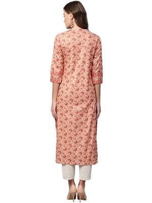 Peach Cotton printed QUARTER SLEEVE kurti 2