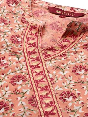 Peach Cotton printed QUARTER SLEEVE kurti 3