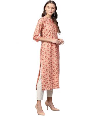 Peach Cotton printed QUARTER SLEEVE kurti 4