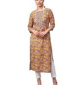 Yellow Cotton printed QUARTER SLEEVE kurti