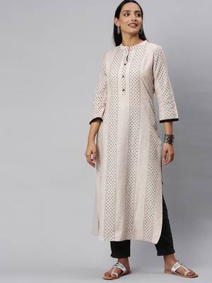 Off White And Black Polka Dot Woven Straight Kurta 1