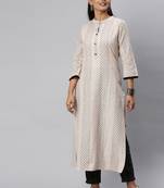 Off White And Black Polka Dot Woven Straight Kurta