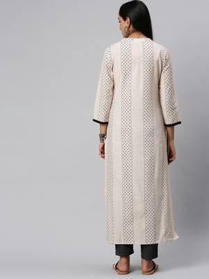 Off White And Black Polka Dot Woven Straight Kurta 2