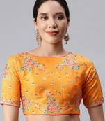 Orange Art Silk Embroidered Readymade Blouse for Women