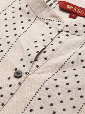 Off White And Black Polka Dot Woven Straight Kurta 4