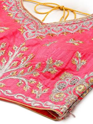 Women Pink Readymade Embroidered Art Silk Saree Blouse 4