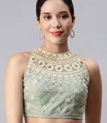 Gray Net Thread Embroidered Readymade Sleeveless Blouse