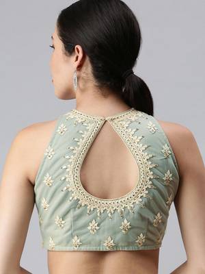 Gray Net Thread Embroidered Readymade Sleeveless Blouse 2