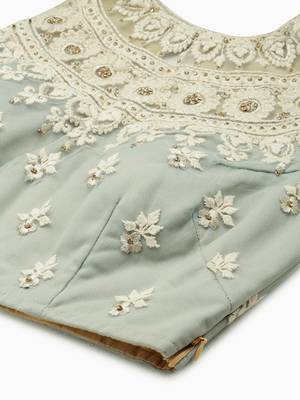 Gray Net Thread Embroidered Readymade Sleeveless Blouse 4