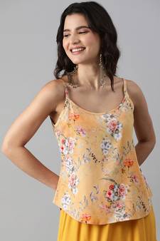 Women Beige Floral Printed Sleeveless Top