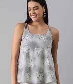 Women Grey Floral Printed Sleeveless Top