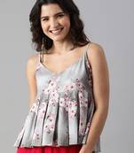 Women Grey Floral Printed Sleeveless Top