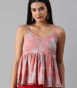 Women Pink Floral Printed Crepe Sleeveless Top