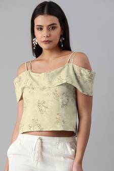 Women Light Green Floral Printed Crepe Sleeveless Top